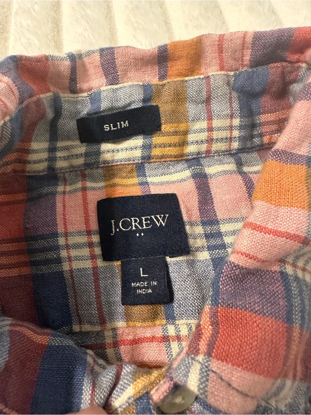 J. Crew Short-Sleeve Linen Blend Slim Fit Plaid Button-Down Shirt in Pink & Blue